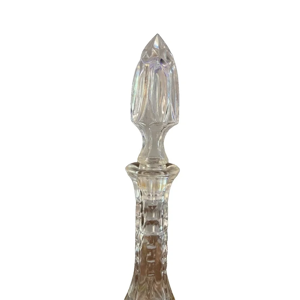 Vintage Clear Glass Decanter Sunflower Floral Pattern Stopper 15